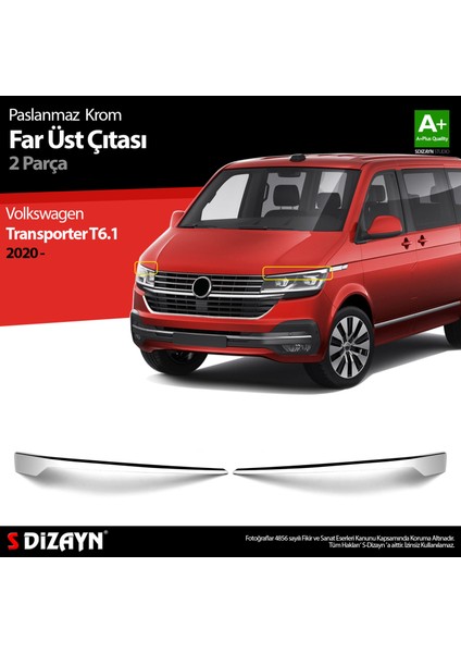 Vw Transporter T6.1 Krom Far Üst Çıtası 2 Prç. 2020 Üzeri