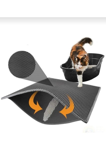 Kedi Tuvalet Önü Paspası, Kedi Kumu Tutma Özellikli, Siyah ve Turuncu