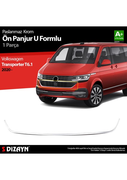Vw Transporter T6.1 Krom U Formlu Ön Panjur Çıtası 2020 Üzeri