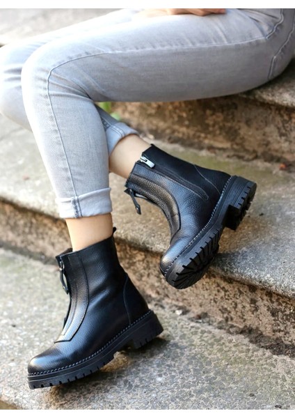 Bakü Gerçek Deri Siyah Fermuarlı Kadın Kauçuk Bot fırsatları