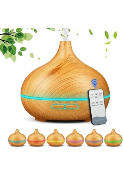 Renkli Işıklı 500ml Hava Nemlendirici ve Aroma Difüzörü, Kumandalı, Dekoratif, Ahşap