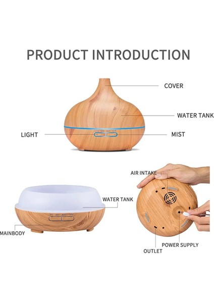 Renkli Işıklı 500ml Hava Nemlendirici ve Aroma Difüzörü, Kumandalı, Dekoratif, Ahşap modelleri