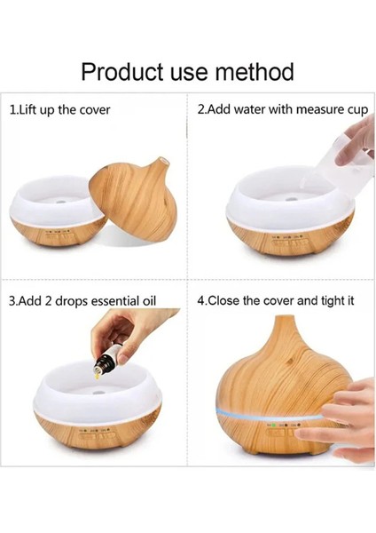 Renkli Işıklı 500ml Hava Nemlendirici ve Aroma Difüzörü, Kumandalı, Dekoratif, Ahşap indirimleri