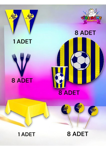 8 Kişilik Sarı Lacivert Taraftar Premium Set - Doğum Günü Parti ve Eğlenceli Etkinlikler fiyatları