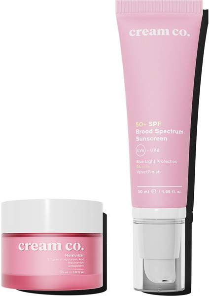 Cream Co. Yüz Kremi Cilt Tonu Eşitleyici Leke/Yaşlanma Karşıtı Nemlendirici 50+ Spf Koruyucu Ikili