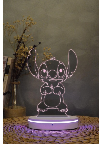 Stitch , Lilo & Stitch - 3 Boyut Görünümlü 16 Renk Dekoratif Lamba 3D