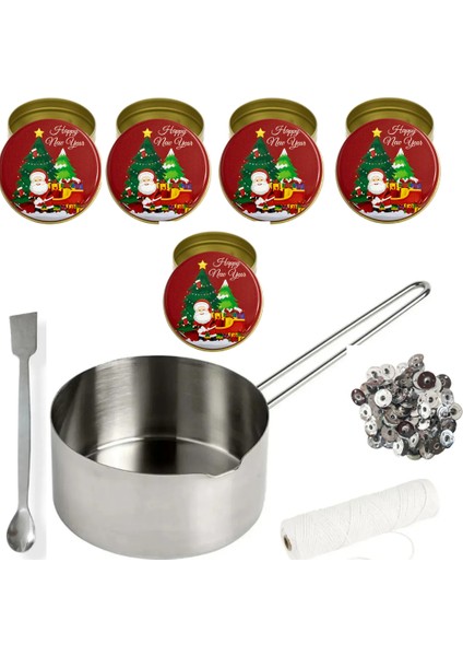 Yılbaşı Mum Yapım Seti Mum Eritme Kabı 500 ml Karıştırma Kaşığı Fitil Tutacağı Mum Kabı 5linoel Baba