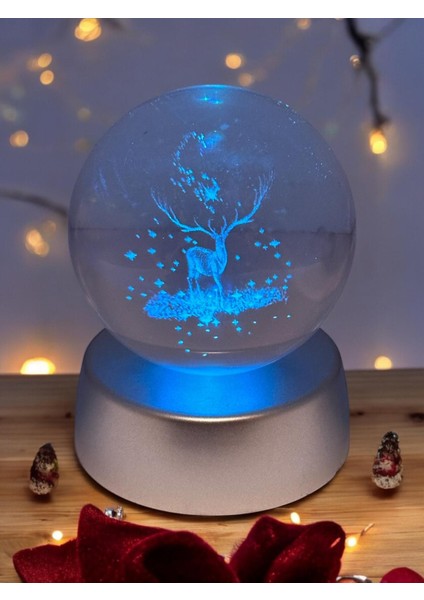 Ren Geyiği Yılbaşı Temalı Renk Değiştiren LED Işıklı Cam Küre Lamba Özel Notlu Kartanesi Kolye modelleri