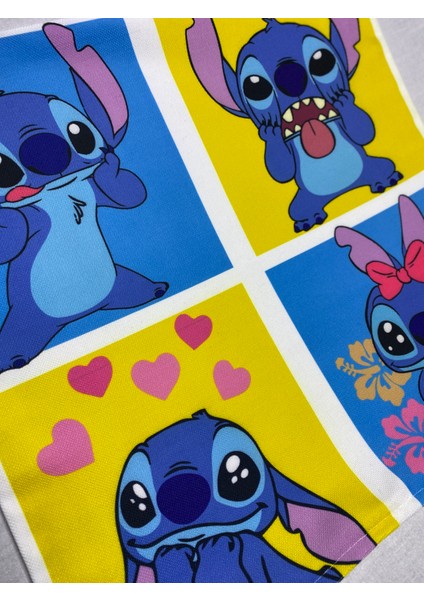 Stitch Desenli Sevimli Dekoratif Dijital Baskılı Kırlent Kılıfı ve Yastık