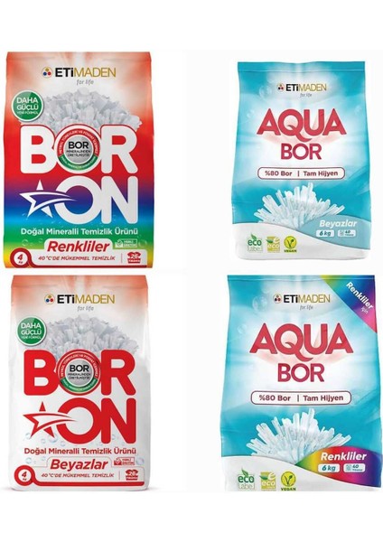 Aqua Bor Renkli 6 Kg+ Aqua Bor 6 kg Beyazlar++Boron 4 kg Beyazlar+ Boron 4 kg Renkliler