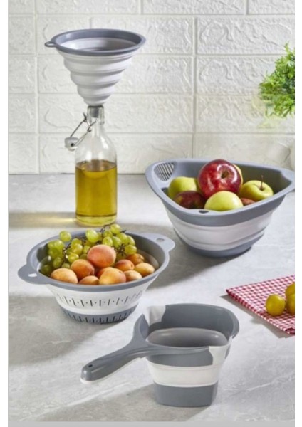 Qlux Ideas 4'lü Katlanabilir Süzgeç Seti Gri