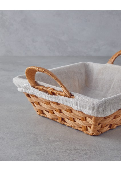 Pastoral Plastik Rattan Ekmek Sepeti 30x23x11,5 Cm Bej