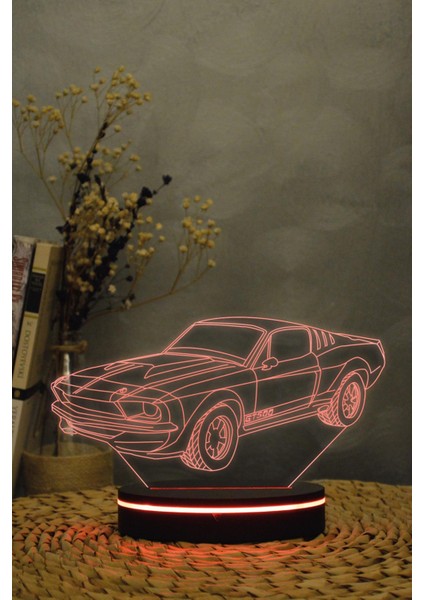 Mustang Gt500 - 3 Boyutlu 16 Renk Dekoratif Gece Lambası 3d