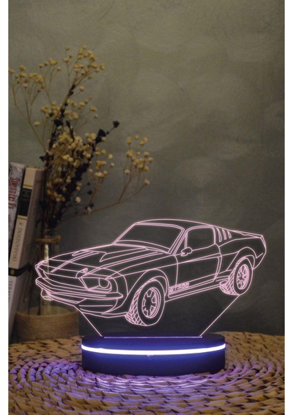 Mustang Gt500 - 3 Boyutlu 16 Renk Dekoratif Gece Lambası 3d