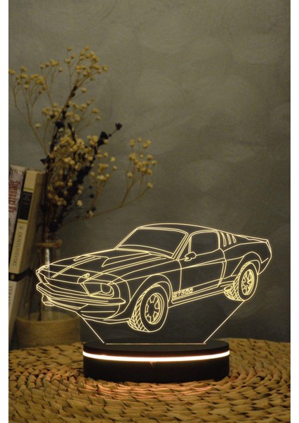 Mustang Gt500 - 3 Boyutlu 16 Renk Dekoratif Gece Lambası 3d