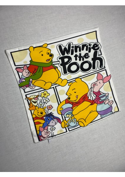 Winnie The Pooh Desenli Dijital Baskılı Dekoratif Kırlent Kılıfı ve Yastık