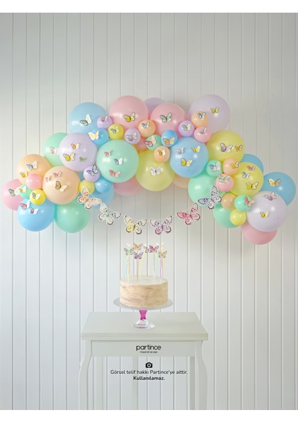 Makaron Kelebek Konseptli Doğum Günü Balon Zinciri Kiti