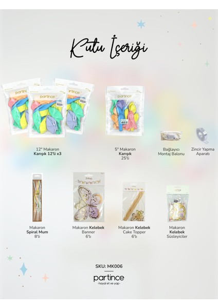Makaron Kelebek Konseptli Doğum Günü Balon Zinciri Kiti fiyatları