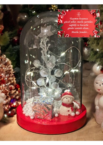 Kardan Adam Noel Temalı Yılbaşı Ağaçlı Süslü Peri LED Işıklı Fanus