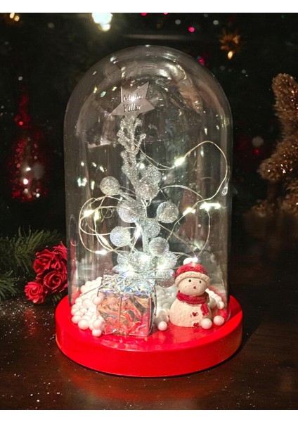 Kardan Adam Noel Temalı Yılbaşı Ağaçlı Süslü Peri LED Işıklı Fanus modelleri