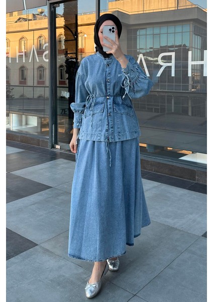 Denim Etekli Takım Mavi