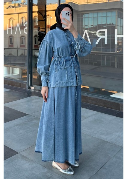 Denim Etekli Takım Mavi