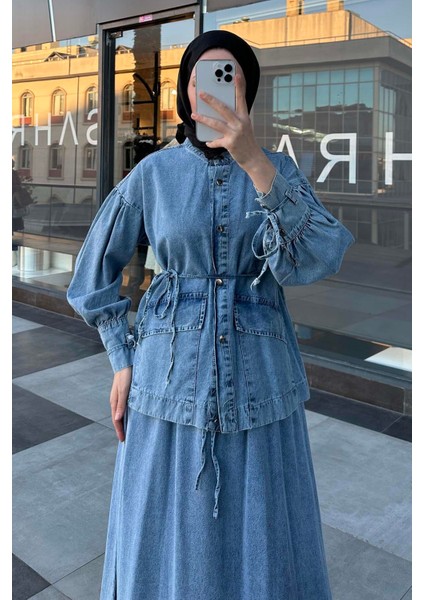 Denim Etekli Takım Mavi