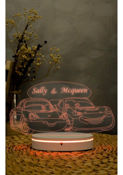 Sally Ve Mcqueen - Cars -Arabalar - 3 Boyutlu Led Lamba 16 Renk Dekoratif Anime Gece Lambası 3d