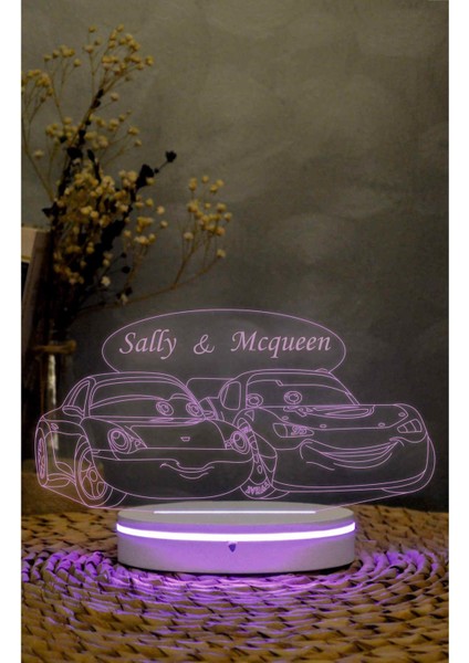 Sally Ve Mcqueen - Cars -Arabalar - 3 Boyutlu Led Lamba 16 Renk Dekoratif Anime Gece Lambası 3d modelleri