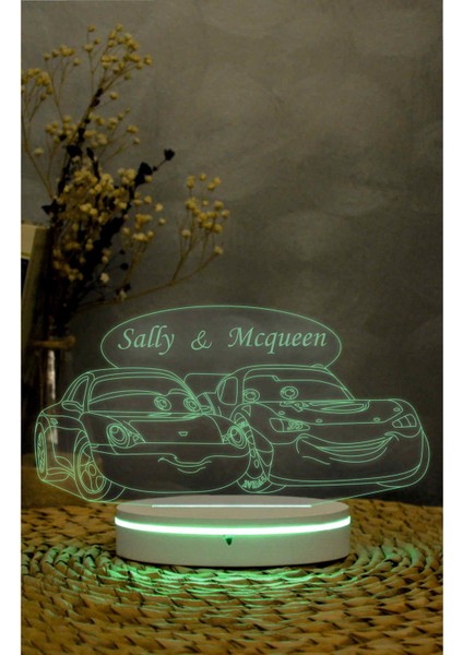 Sally Ve Mcqueen - Cars -Arabalar - 3 Boyutlu Led Lamba 16 Renk Dekoratif Anime Gece Lambası 3d indirimleri