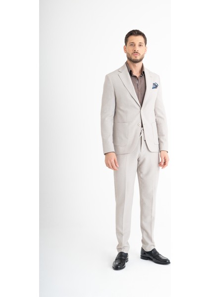 Slim Fit Takım Elbise - Bej-Kahverengi