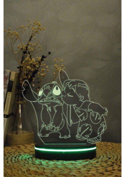 Lilo Ve Stich - 3 Boyutlu 16 Renk Dekoratif Gece Lambası 3d