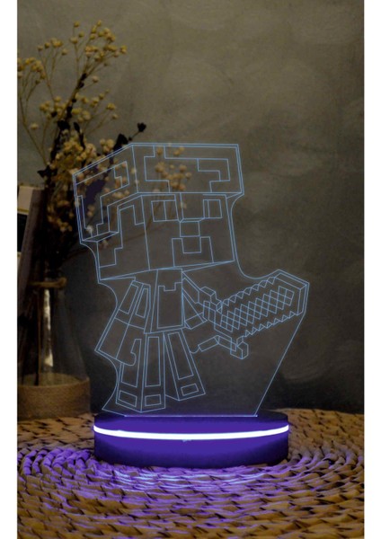 Minecraft - 3 Boyutlu Led Lamba 16 Renk Dekoratif Anime Gece Lambası 3d