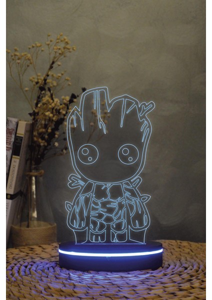 Groot , Marvel - 3 Boyutlu 16 Renk Dekoratif Gece Lambası 3d