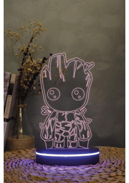 Groot , Marvel - 3 Boyutlu 16 Renk Dekoratif Gece Lambası 3d