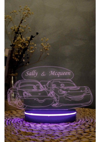 Sally Ve Mcqueen - Cars -Arabalar - 3 Boyutlu Led Lamba 16 Renk Dekoratif Anime Gece Lambası 3d modelleri