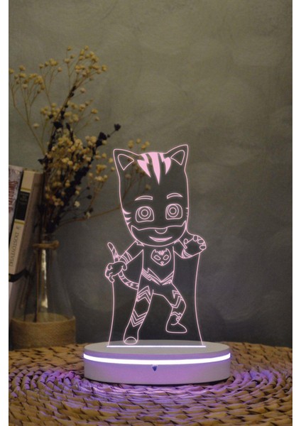 Kedi Çocuk - 3 Boyutlu 16 Renk Dekoratif Gece Lambası 3d