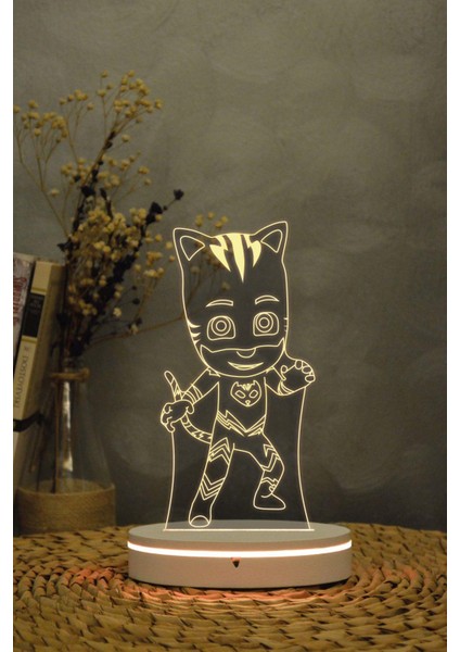 Kedi Çocuk - 3 Boyutlu 16 Renk Dekoratif Gece Lambası 3d