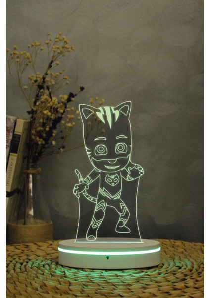 Kedi Çocuk - 3 Boyutlu 16 Renk Dekoratif Gece Lambası 3d