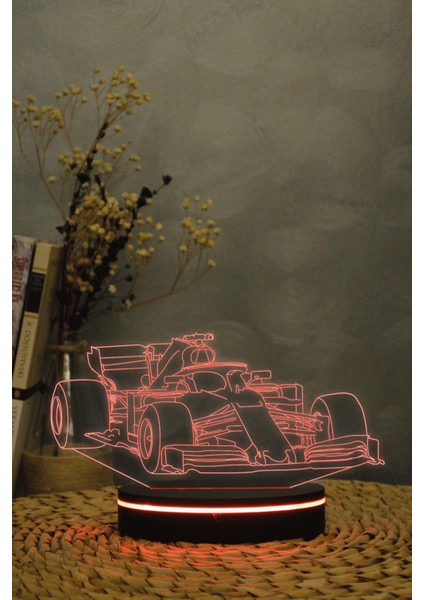 F1 Yarış Arabası - 3 Boyutlu 16 Renk Dekoratif Gece Lambası 3d