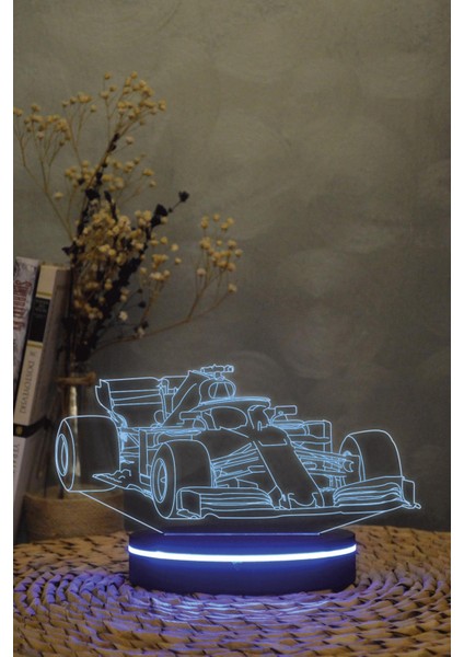 F1 Yarış Arabası - 3 Boyutlu 16 Renk Dekoratif Gece Lambası 3d