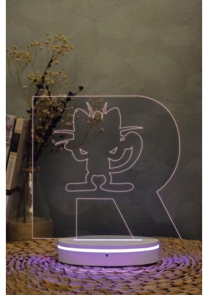 Rocket Takımı Meowth , Pokemon - 3 Boyutlu 16 Renk Dekoratif Gece Lambası 3d modelleri