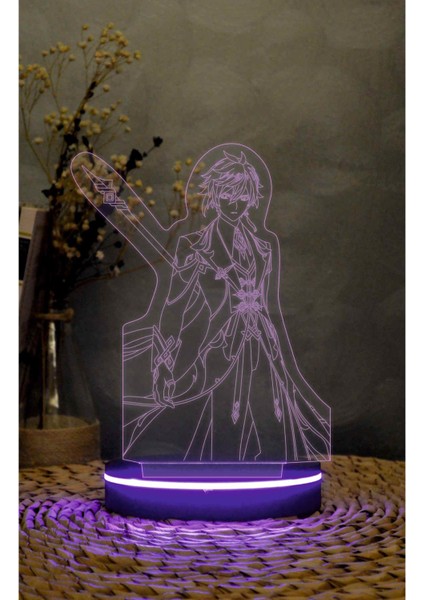 Zhongli, Genshin Impact - 3 Boyutlu Led Lamba 16 Renk Dekoratif Anime Gece Lambası 3d modelleri