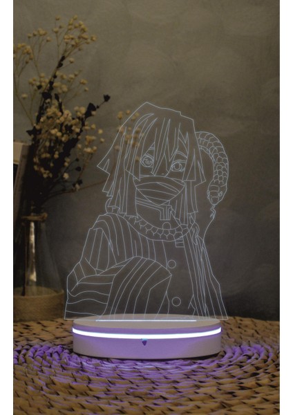 Obanai Iguro , Demon Slayer - 3 Boyutlu Led Lamba 16 Renk Dekoratif Anime Gece Lambası 3d