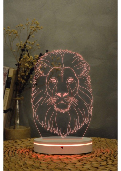 Aslan - 3 Boyutlu 16 Renk Dekoratif Gece Lambası 3d