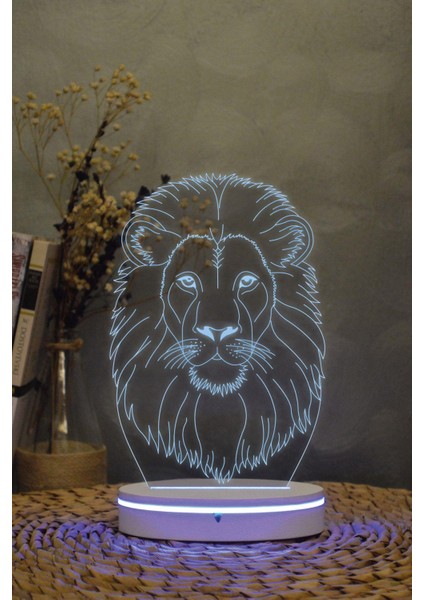 Aslan - 3 Boyutlu 16 Renk Dekoratif Gece Lambası 3d