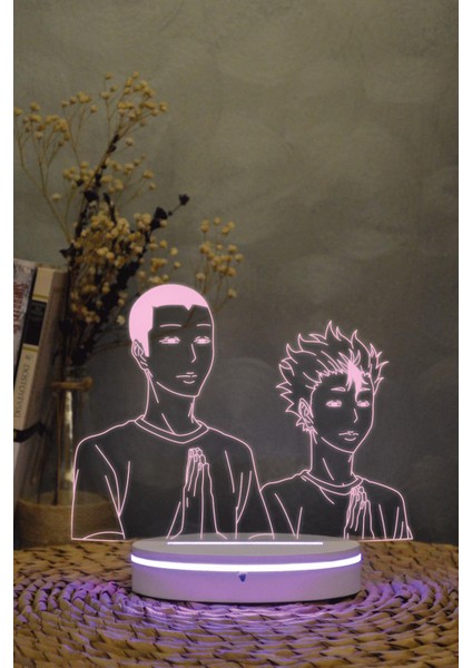 Yu Nishinoya Ve Ryunosuke Tanaka , Haikyuu - 3 Boyutlu 16 Renk Dekoratif Gece Lambası 3d