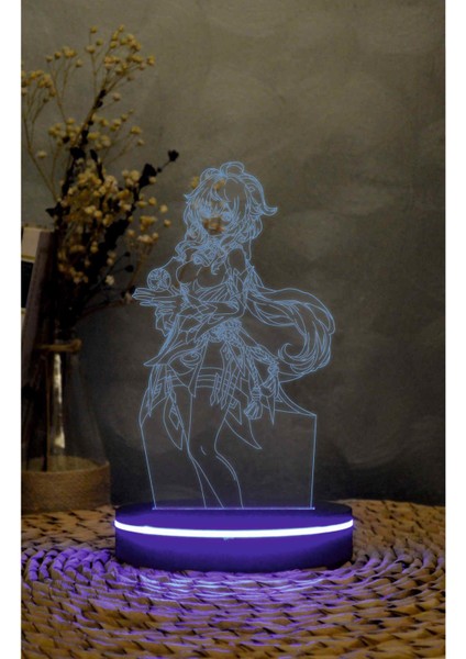 Ganyu , Genshin Impact - 3 Boyutlu Led Lamba 16 Renk Dekoratif Anime Gece Lambası 3d