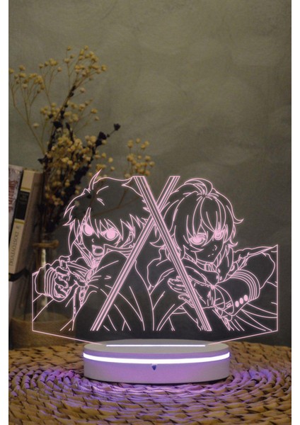 Yuichiro Ve Mikaela , Seraph Of The End - 3 Boyutlu 16 Renk Dekoratif Gece Lambası 3d