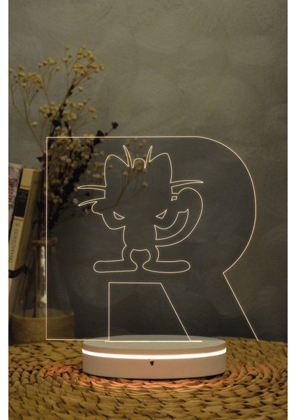 Rocket Takımı Meowth , Pokemon - 3 Boyutlu 16 Renk Dekoratif Gece Lambası 3d fırsatları